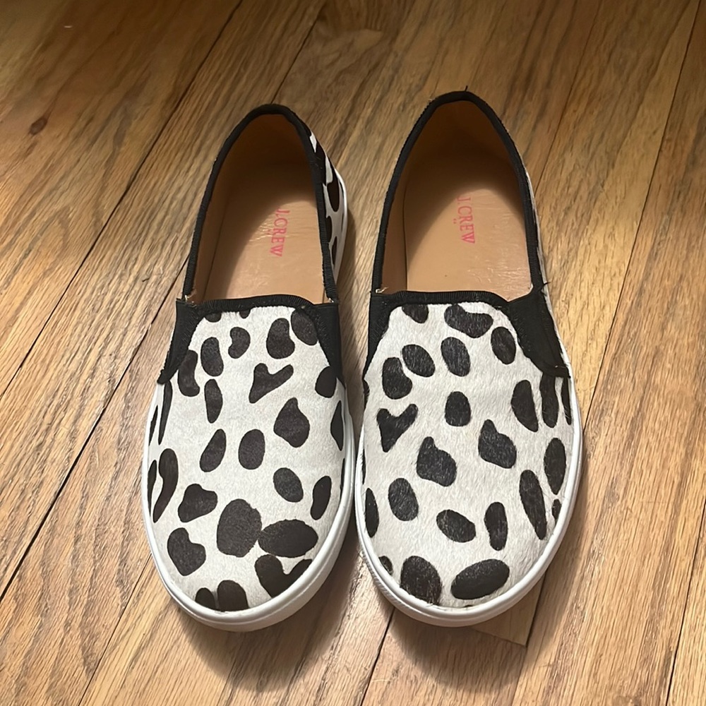 Slip-on sneakers, calf hair, black and white, never worn